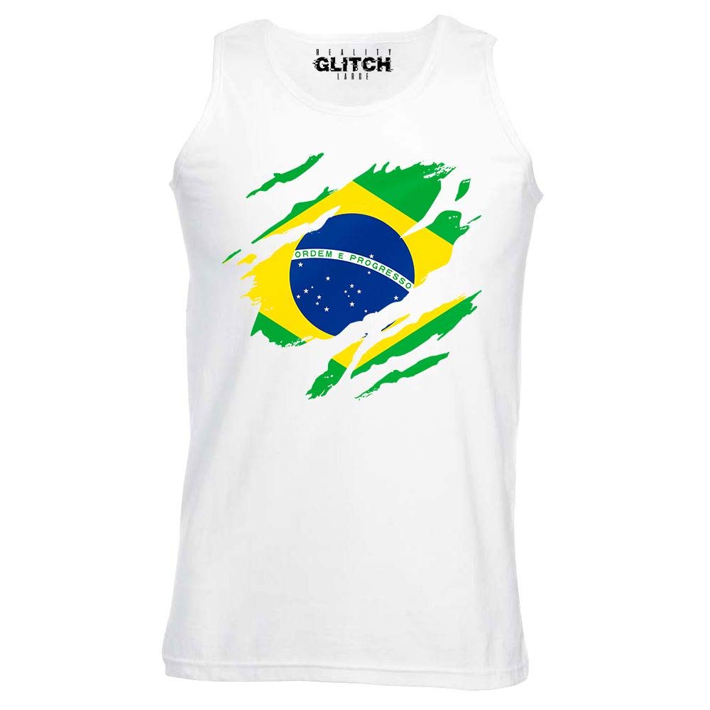 Reality Glitch Torn Brazil Flag Mens Vest White