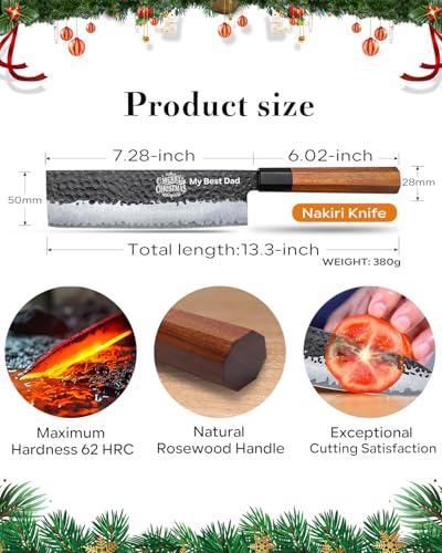 Image of FAMCUTE Custom Engraved 7'' Nakiri Knife, Hand Forged 5-Layer 9CR18MOV Steel Japanese Chef Knife with Rosewood Handle, Personalized Birthday Gifts for Men /Dad (Luxury Sandalwood Box)