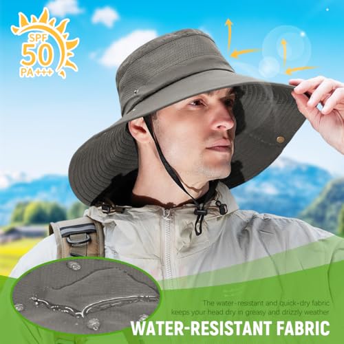 Image of Fishing Hat, UPF50+ Wide Brim Sun Hat for Men Women, UV Protection Hiking Beach Bucket Hats Summer Safari Hat