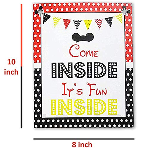 Mickey Party Sign Set Of 4-8 X 10 Inch Mickey Mouse Party Supplies Birthday Sign Printed In Card Stock | Mickey Mouse Clubhouse Inspired Door Signs | Food Labels Disney Decorations Hot Dog Bar Decor #TOP6