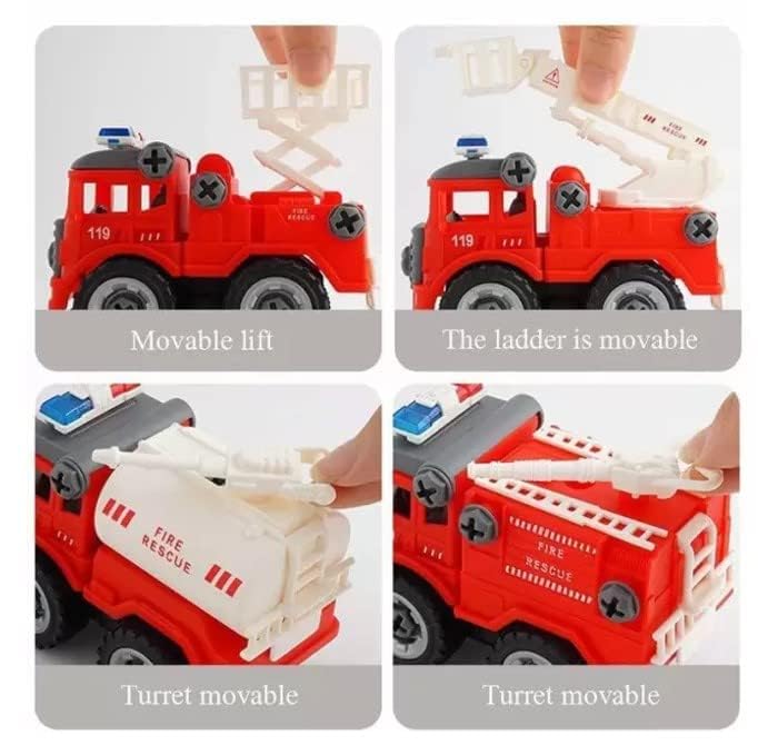 Image of Fire Trucks Toy Playset, DIY Assembly Fire Engine Truck, Rescue Ladder Vehicles Toys ren with Screwdriver and Drill Machine, Educational Gift for Kids Toddlers Boys Girls Child