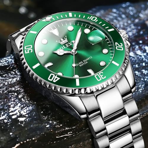 Image of OLEVS Watch for Men Stainless Steel Analog Quartz Chronograph Moon Phase Watch Waterproof Date Luminous Wrist Male Watches,Gift for Men