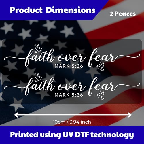 Image of 2 Pcs Jesus Car Accessories, Christian Car Stickers - Faith Over Fear Mark 5:36 Rear View Mirror Decal, UV DTF Transfer Dove Decals for Vehicles, Waterproof