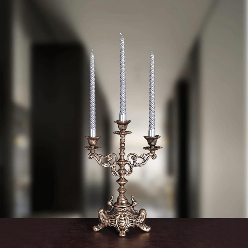 Vintage Candelabra Nordic Wrought Iron Carved Candle Holder Three-Headed Candle Holder Suitable for Dinner Living Room Kitchen Dining Room Candle Stand