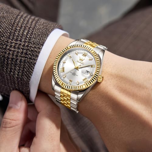Image of OLEVS Classic Mens Watch Diamond Analog Luxury Watches Stainless Steel Waterproof Date Two Tone Luminous Watch for Men