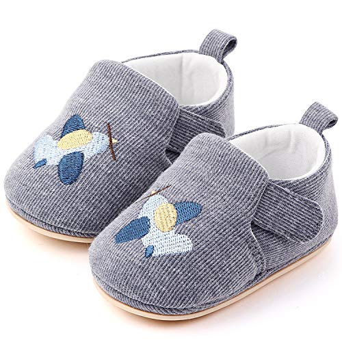 FEETCITY Sneakers Baby Boys Girls First Walkers Toddler Infant Shoes Non-Slip Sock Top Slippers Cartoon Crib Shoes 12-18 Months Grey Bee
