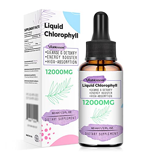 Chlorophyll Liquid Drops Organic - Vitablossom Liquid Chlorophyll for Energy Supplements & Enhanced Liver Detox, Digestion & Immune System Supports, Internal Deodorant & Detox-Fast Absorbing - 1 Pack