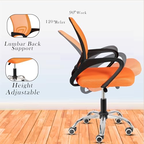 Image of Casa Copenhagen Mesh Mid Back Office /Study /Computer /Revolving /Desk Chair for Work from Home -Metal Base, Height Adjustable Seat -Orange& Black Handle