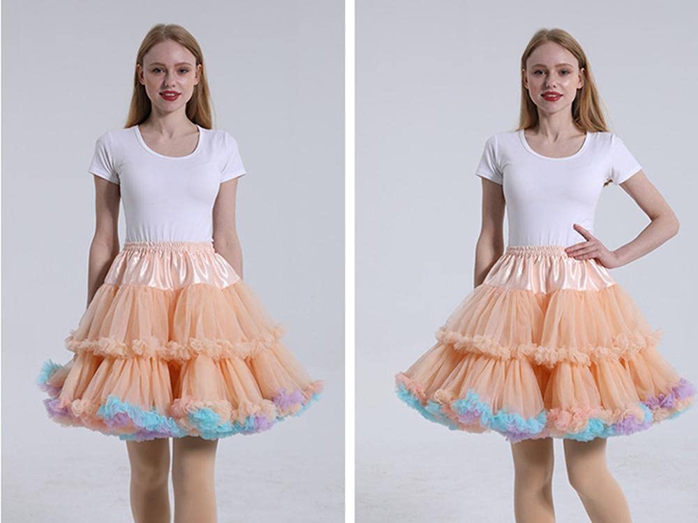 Falda de encaje para mujer 50 cm Lolita Candy Color Color Color Puffy Tutu Falda Elástica Cintura Elástica Fancy Rainbow Tulle Subskirt Burbuja deshuesada Petticoat Mirador Vestidos para adultos