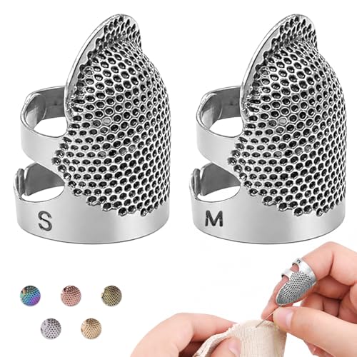 Image of Thimbles for Hand Sewing, Sewing Thimble Kit, Metal Finger Protectors, Thimble Ring for Hand Quilting and Embroidery(Silver,2Pcs,Small /Medium)