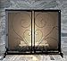 Calidola Flat Fireplace Screen with Doors,Solid Wrought Iron Frame with Metal Mesh, Flat Panel Decorative Fireplace Screen with Scroll Design, Free Standing Spark Guard