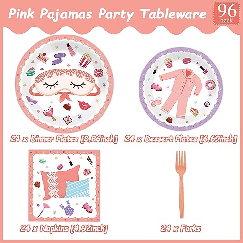 Image of Pajama Party Plates Napkins Sleepover Tableware Set - Spa Party Dinnerware Slumber Cutlery for Girls - Disposable Decoration for 24 Guests