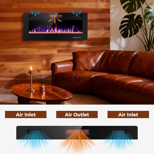 Image of Electactic 42 Inch Electric Fireplace Insert Ultra-Thin - Recessed & Wall-Mounted Fireplace Heater with Thermostat, Adjustable Flame, Remote Control - Linear with Timer, Touch Screen, 750 /1500W
