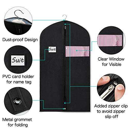 ZILINK Garment Bag Suit Bags for Storage 40-inch Suit Covers for Women with Clear Window and ID Card Holder for Suit, Dress and Coat Closet Storage,Set of 6