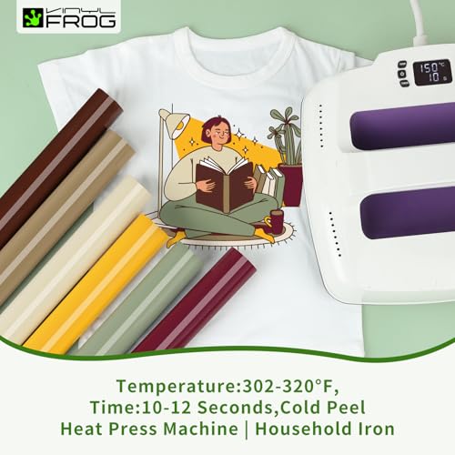 Image of VINYL FROG HTV Vinyl Bundle 6 Pack 12 inchx3ft Heat Transfer Vinyl for T Shirts | Yellow Maroon Camel Iron on Vinyl Compatible with Cutting Machine, Easy to Cut Peel Transfer HTV with Fabric Design