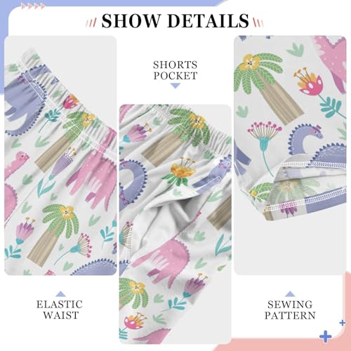 Cartoon Dinosaur Florals Boys Long Pants Soft Trousers Elastic Waist Kids Lounge Bottoms with Pockets S-XL4