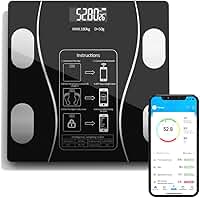 Balança Corporal Digital com Bioimpedância e Bluetooth, Pilhas AAA, Vidro Temperado, Visor Inteligente, Análise de Composição Corporal, Controle de Peso e Saúde com Aplicativo, Design Premium
