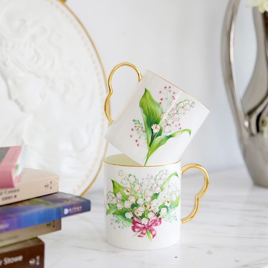 BONAD Podróżny kubek do kawy kubek porcelana kostna domowa filiżanka do herbaty para filiżanka do kawy kreatywny wzór kwiatu i ptaka filiżanka do herbaty kubek na mleko kubek do kawy (kolor: E)