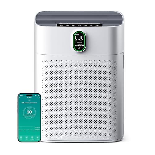MORENTO Air Purifier for home Large Rooms up to 1076 ft2, Wi-Fi and Alexa compatible, PM2.5 Air Quality Display, Auto Mode, HEPA Filter Removes Dust,