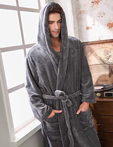 Richie House Men's Warm and Soft Fleece Robe Bathrobe with Hood RHM27603