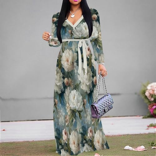 Image of PinkPatty Women's Long Sleeve Maxi Dress Plus Size Trendy Wedding Guest Dress with Pockets&Belt