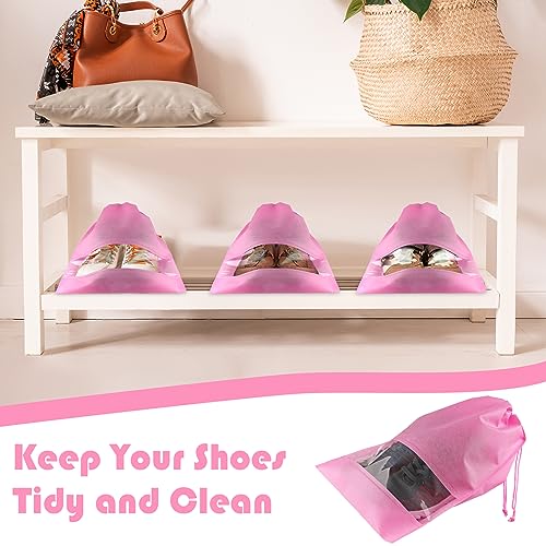 image for COIDEA Pink Travel Shoe Bags - 5 Pcs Non-Woven Drawstring Packing Bags