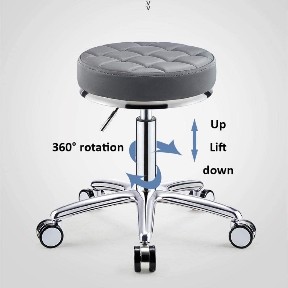 Taburete rodante Taburete con ruedas Taburete inclinable con ruedas, taburete de laboratorio con asiento de cuero sintético gris PU, altura ajustable 45-55 cm, peso soportado 160 kg, altura ajustable