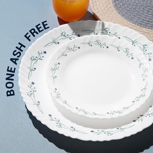Image of Treo by Milton Opalware Aurelia Murel Dinner Set of 13 | Serving for 4 | Microwave & Dishwasher Safe | Bone-Ash Free | Tempered Toughness | Plates & Bowls | Crockery Set for Dining & Gifting | White