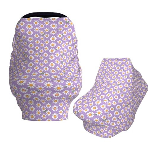 Image of Muishi Daisy On Purple Background Baby Car Seat Covers Carseat Canopy Soft Infant Stroller Cover Nursing Breastfeeding Covers for Girls Boys Newborn