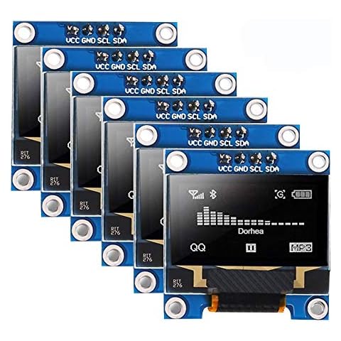 6Pcs 0,96 '' OLED-Anzeigemodul 12864 128 x 64 Pixel LCD-Weißlichtplatine I2C Seriell 0,96 Zoll IIC-Chip 4-polige selbstleuchtende Anzeigeplatine, kompatibel mit Raspberry Pi Cover