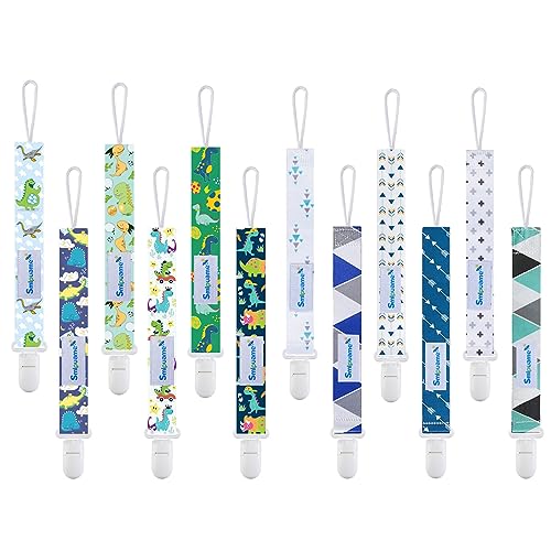 Image of Smlpuame Baby Pacifier Clip for Boys,12 Pack Stylish Binky Clips Strap,Paci Holder with Clips Universal Lightweight Fits Most Pacifiers Teeher Toy Teething Ring Soothie,Baby Gifts