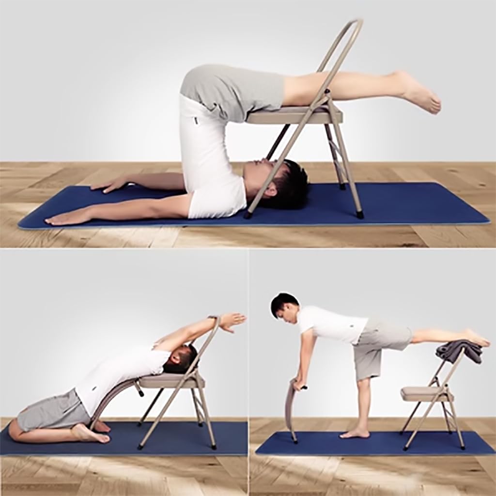 Chaise De Yoga Pilates, Chaise Auxiliaire De Yoga avec Support Lombaire, pour L'entraînement De L'équilibre, Chaise De Yoga Portable Pliable, Chaise De Yoga Iyengar,Khaki