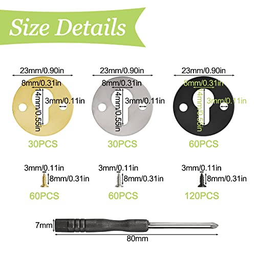 Image of Keyhole Hangers with Screws, 120Pcs Round Keyhole Frame Hangers Metal Picture Hangers Keyhole Hanging Fasteners Keyhole Hanging Plates with Screwdriver (Black & Gold & Silver)
