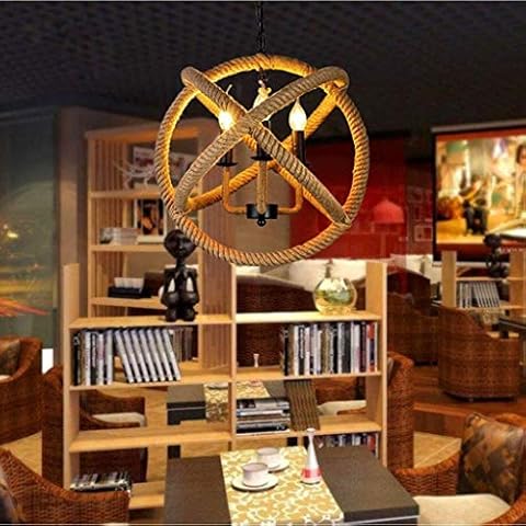 Hemp Rope Pendant Lights Retro Industrial Wind Chandelier Creative Ring Nostalgia Hanging Lamp E14*3 Height Adjustable Pendant Lamps Restaurant Bedroom Living Room Cafe Bar Gang Hanging Lamps,35cm Cover