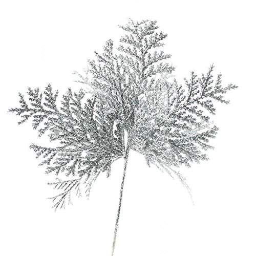Factory Direct Craft Pack of 12 Silver Glittered Artificial Cedar Picks - Sparkling Accents for Weddings, Parties, Holidays, and Special Occasions (8-1/2" H)