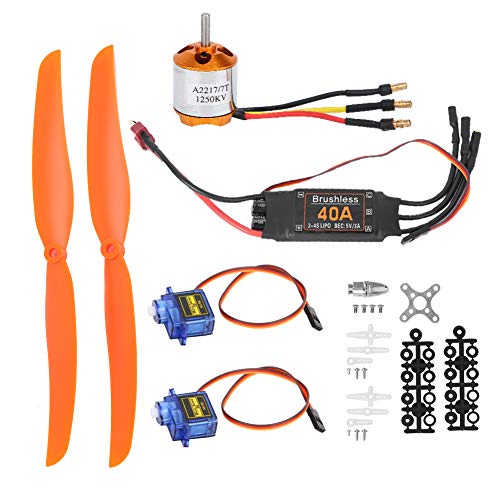 Dilwe Motor sin Escobillas de 1250 KV, ESC 40 A con Protección de Seguridad y Calibración del Acelerador, Servo SG90 9G de 1,5 Kg/cm de par, Hélice 8060 (А2217 КВ1250КВ+40А ESC SG90 YAG mitsro-servo