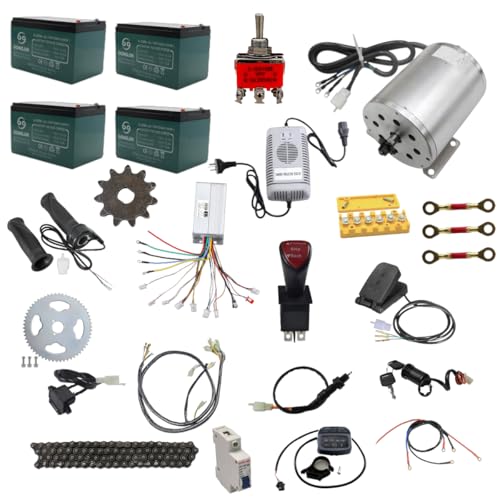 CWTD 48V 1800W Brushless Electric Motor Kit with Controller and Batteries for Scooters, E-Bikes, and Go-Karts