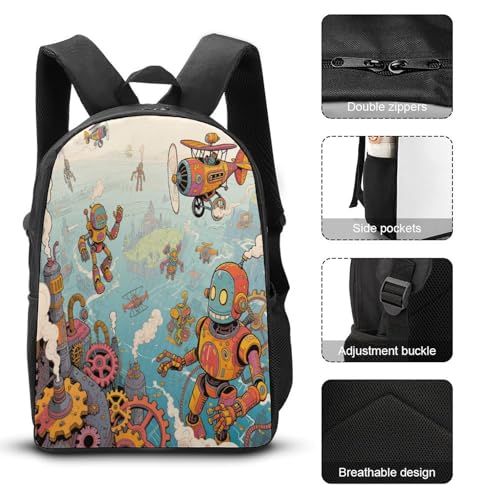 Steampunk 3pcs Lightweight Travel Backpack Printed Backpack With Lunch Pack Storage Box Case3