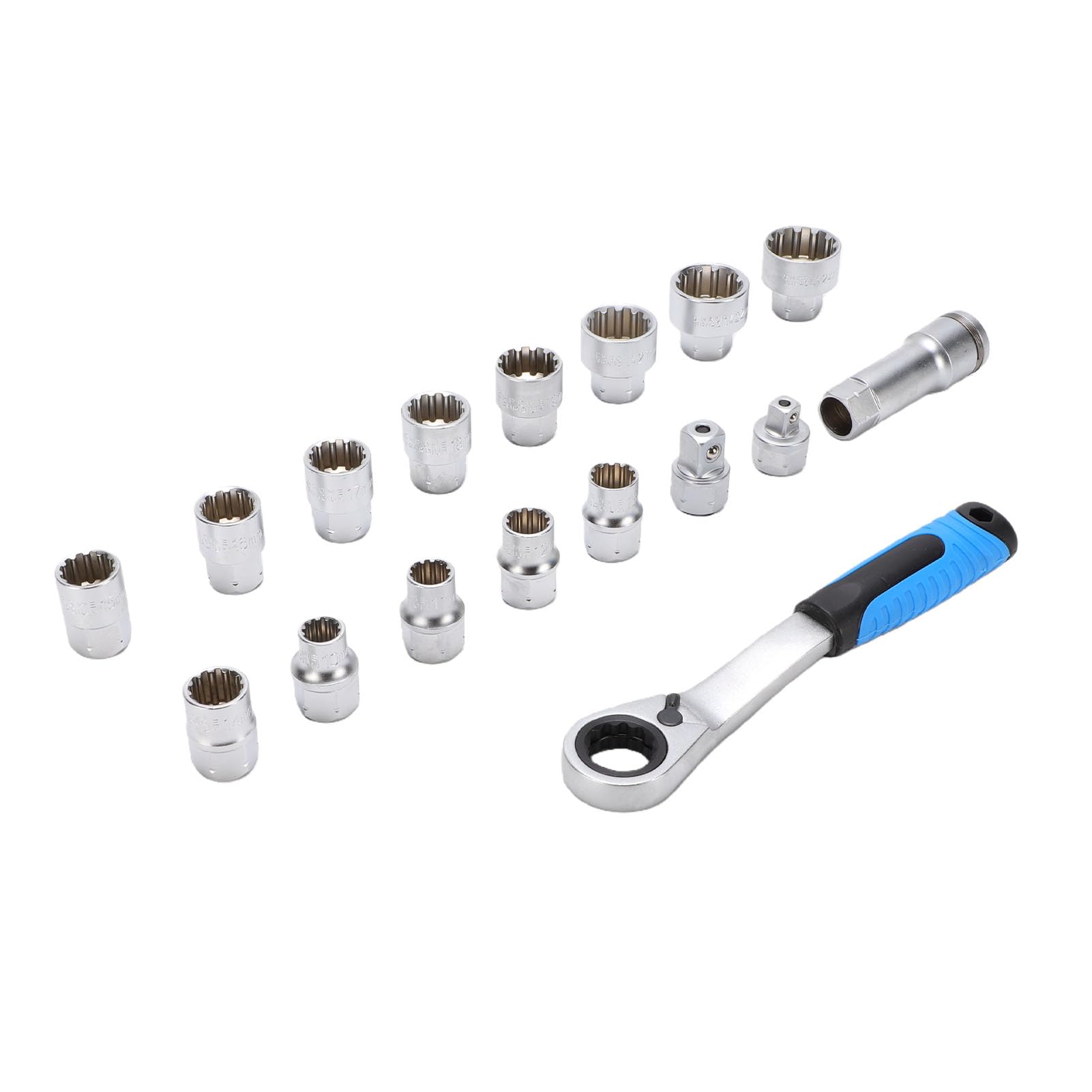 SIXRUN Juego de Llaves de Vaso Huecas de Acero Cr V, 13 Piezas, 3,8 Pulgadas, con Trinquete Reversible de 72 Dientes y Caja de Almacenamiento para Mecánicos, Reparación de Automóviles y Uso Doméstico