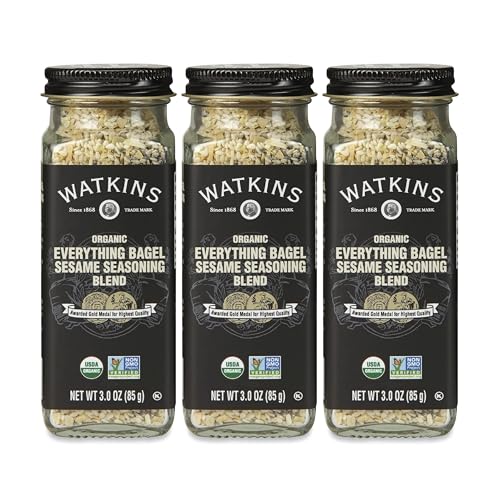 Image of Watkins Gourmet Organic Spice Jar, Everything Bagel Sesame Seasoning Blend, 3.0 oz. Bottle, 3-Pack