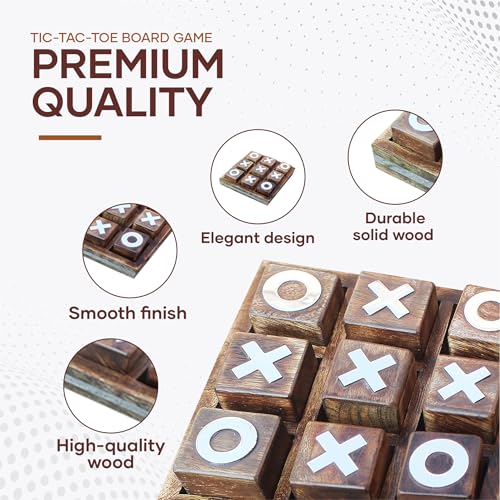wooden tic tac toe game  board game for kids and family  table top living room decor fun game  indoor outdoor adults classic travel game burnt wood
