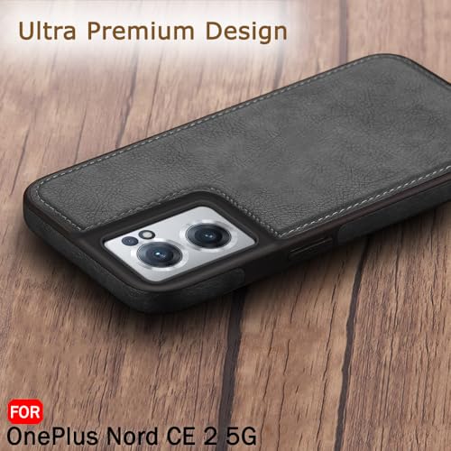 Image of TheGiftKart Genuine Leather Finish Back Cover Case for OnePlus Nord CE 2 5G|Shockproof Design|Raised Edges for Camera & Screen Protection|Stunning Minimalist Cover for OnePlus Nord CE 2, Black