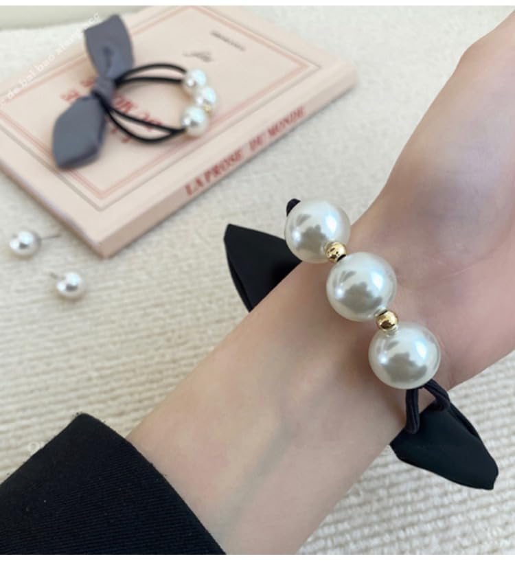 Miniatura 6 de 4 piezas de cordón de pelo con lazo de perla, de alta elasticidad, duradero, accesorios para la cabeza, banda para el cabello, accesorios para el