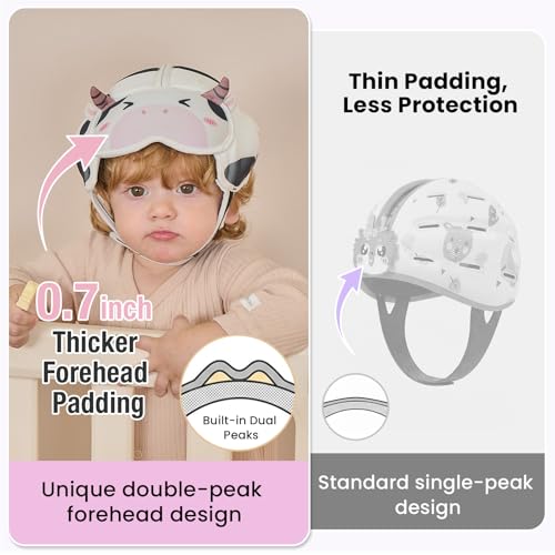 Image of Mambobaby Baby Head Protector Baby Helmet for Crawling Walking- Extra-Thick Deep Forehead Padding, Toddler Helmet 6-24 Months, Infant Safety, Ultra-Light Soft Desig-Cow