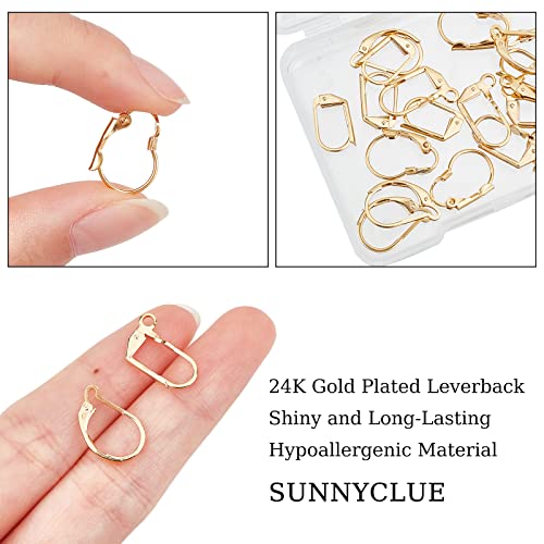 SUNNYCLUE 1 Box 24Pcs 4 Styles 24K Gold Plated Leverback French Earring Hooks Leverback Earwires Earring Findings for Jewellery Making Women DIY Earrings Crafts Crochet Stitch Markers Supplies - Image 3