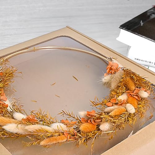 Image of Cortina Artificial Wall Flower Circle Bouquet | Aesthetic Room Decor, Home Decor, Living Room Decor & Bedroom Decor | Great for Christmas Gifting - Orange - 15x2x40 CM