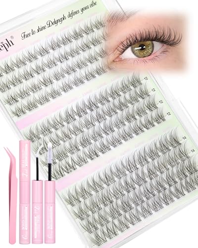 Natural Lash Clusters Kit 10-12-14mm Short Eyelash Clusters Kit Wispy Cluster Eyelash Extensions Clear Band Lash Extensions Kit C Curly Individual Lashes Clusters by Delyneph