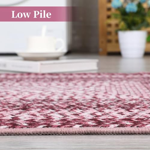 GAOMON Area Rug - 4x6 Modern Braided Print Washable Non-Slip Non-Shedding Low Pile Foldable Thin Pink Rug for Entryway, Living Room, Bedroom, Home Office