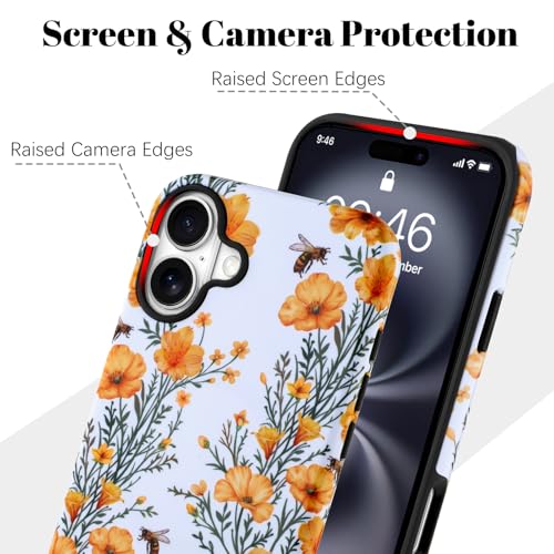 Image of Magnetic for iPhone 16 Plus Case [Compatible with Magsafe] Yellow Flower Floral Pattern Design, Full Body 2 in 1 Shockproof Scratch Resistant Protective Cover for Women Girl