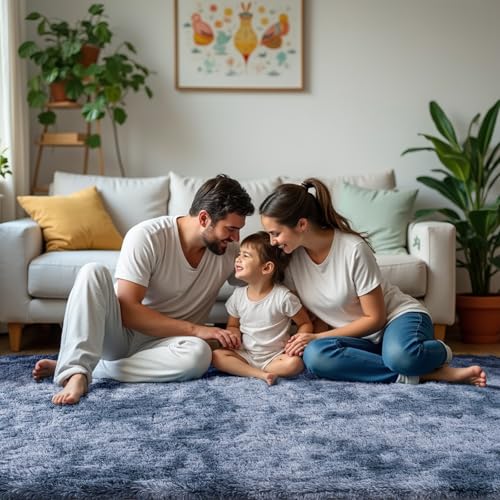 Zentavio Area Rugs for Living Room Rugs for Bedroom 4x6 Carpet Fluffy Fuzzy Soft Shag Aesthetic Plush High Pile Gray Throw Rug for Nursery Kids Room Dorm Tie-Dyed Blue Grey